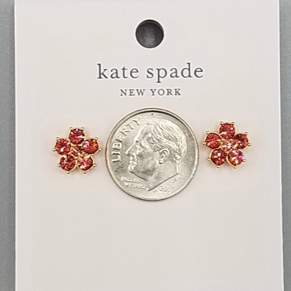 Kate Spade Gold Tone Coral Crystal Flower Earrings - Picture 2 of 5